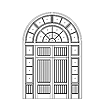 2-panel plank double door with sidelites, plank pediment, and double concentric 